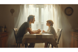 家庭で正解を求めずに子どもの考えを引き出す会話をイメージしたビジュアル