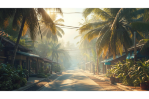 親子留学を考えているときの静かな街の朝のイメージ画像