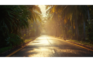 雨上がりの静かな街で将来を考えるイメージ画像