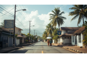 南国の静かな通りと曇り空の空気感を表したイメージ画像