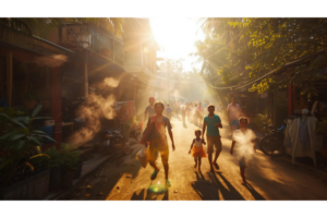 南国の住宅街で人の生活の気配が感じられる落ち着いた風景のイメージ画像