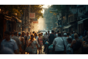 南国の街路に漂う音の気配が感じられる風景イメージ