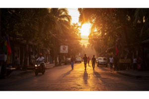 南国の街で一日が静かに終わっていく様子を表したイメージ画像