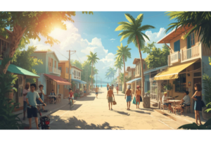 南国の街で穏やかに生活に慣れていく様子のイメージ画像