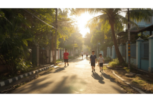 南国の街で日常の小さな場面が伝わる朝のイメージ画像