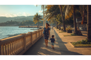 ドゥマゲッティの街を歩く日本人親子の生活イメージ