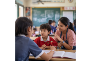 ドゥマゲッティの語学学校を見学する日本人親子 学校選びイメージ