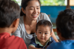 ドゥマゲッティで少しずつ友達と遊び始める日本人の子ども 親子留学イメージ